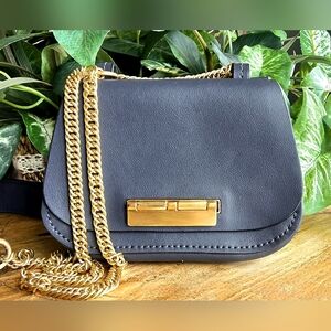 Zac Posen Eartha Mini Gray Leather Crossbody Bag.